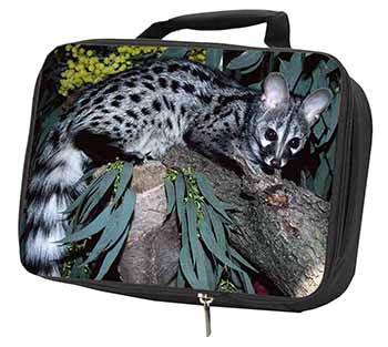 Wild Genet Cat Wildlife Print Black Insulated School Lunch Box Bag