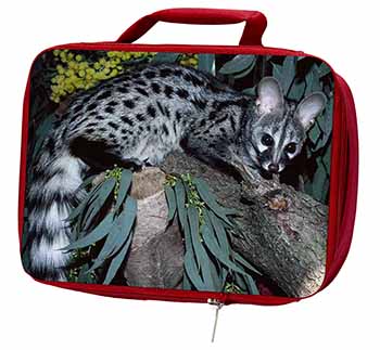 Wild Genet Cat Wildlife Print Insulated Red School Lunch Box/Picnic Bag