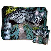 Wild Genet Cat Wildlife Print Twin 2x Placemats+2x Coasters Set in Gift Box