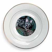 Wild Genet Cat Wildlife Print Gold Rim Plate in Gift Box Christmas Present