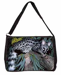 Wild Genet Cat Wildlife Print Large Black Laptop Shoulder Bag School/College