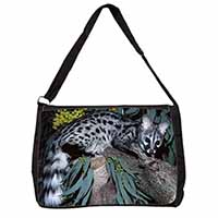 Wild Genet Cat Wildlife Print Large Black Laptop Shoulder Bag School/College