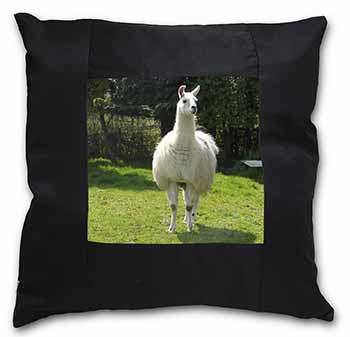 Llama Black Satin Feel Scatter Cushion
