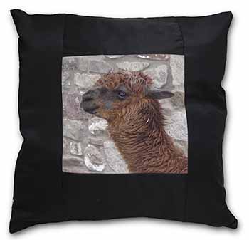 South American Llama Black Satin Feel Scatter Cushion