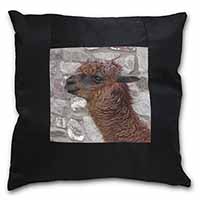 South American Llama Black Satin Feel Scatter Cushion