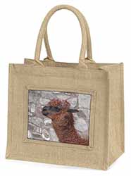 South American Llama Natural/Beige Jute Large Shopping Bag