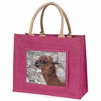 South American Llama Large Pink Jute Shopping Bag