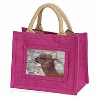 South American Llama Little Girls Small Pink Jute Shopping Bag
