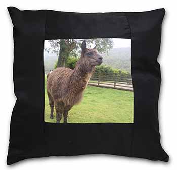 Llama Black Satin Feel Scatter Cushion