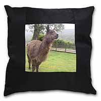 Llama Black Satin Feel Scatter Cushion