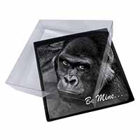 4x Be Mine! Gorilla Picture Table Coasters Set in Gift Box