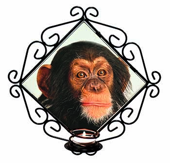 Chimpanzee Wrought Iron Wall Art Candle Holder