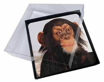4x Chimpanzee Picture Table Coasters Set in Gift Box