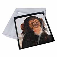 4x Chimpanzee Picture Table Coasters Set in Gift Box