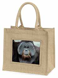 Handsome Orangutan Natural/Beige Jute Large Shopping Bag