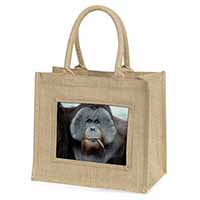 Handsome Orangutan Natural/Beige Jute Large Shopping Bag