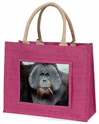 Handsome Orangutan Large Pink Jute Shopping Bag