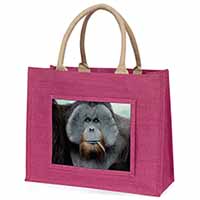 Handsome Orangutan Large Pink Jute Shopping Bag