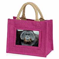 Handsome Orangutan Little Girls Small Pink Jute Shopping Bag