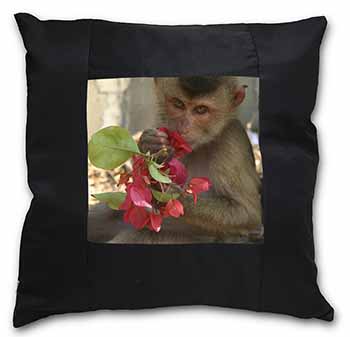 Monkey with Flowers Black Border Satin Feel Cushion Cover With Pillow Insert