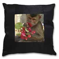 Monkey with Flowers Black Border Satin Feel Cushion Cover With Pillow Insert