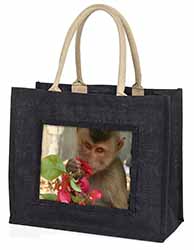 Monkey with Flowers Large Black Shopping Bag Christmas Present Idea      