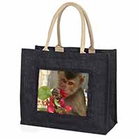 Monkey with Flowers Large Black Shopping Bag Christmas Present Idea      