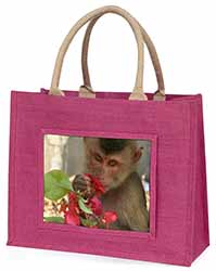 Monkey with Flowers Large Pink Shopping Bag Christmas Present Idea