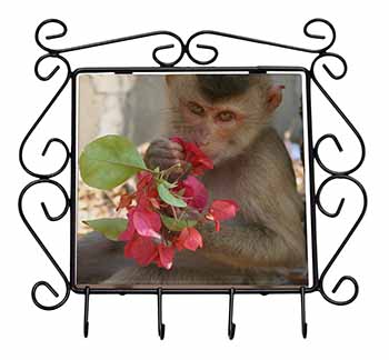 Monkey with Flowers Wrought Iron Key Holder Hooks Christmas Gift