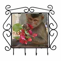 Monkey with Flowers Wrought Iron Key Holder Hooks Christmas Gift