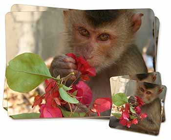 Monkey with Flowers Twin 2x Placemats+2x Coasters Set in Gift Box