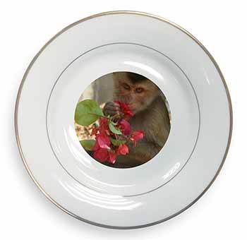 Monkey with Flowers Gold Rim Plate in Gift Box Christmas Present
