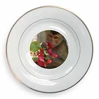 Monkey with Flowers Gold Rim Plate in Gift Box Christmas Present