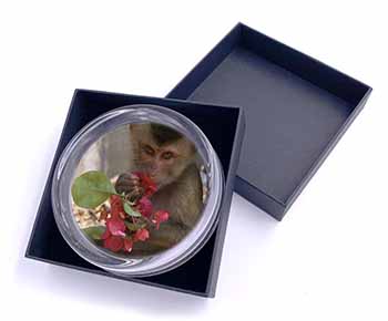 Monkey with Flowers Glass Paperweight in Gift Box Christmas Present