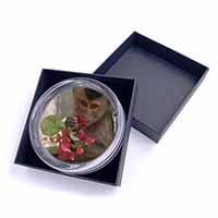 Monkey with Flowers Glass Paperweight in Gift Box Christmas Present