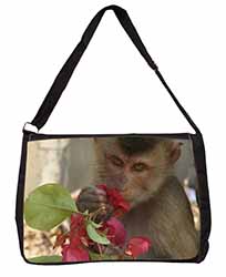 Monkey with Flowers Large Black Laptop Shoulder Bag School/College