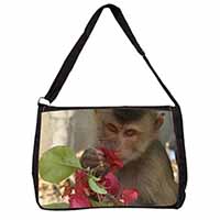 Monkey with Flowers Large Black Laptop Shoulder Bag School/College