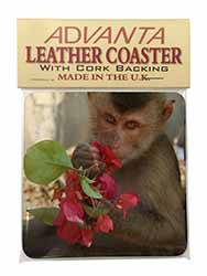 Monkey with Flowers Single Leather Photo Coaster Animal Breed Gift