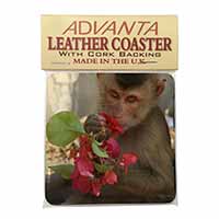 Monkey with Flowers Single Leather Photo Coaster Animal Breed Gift