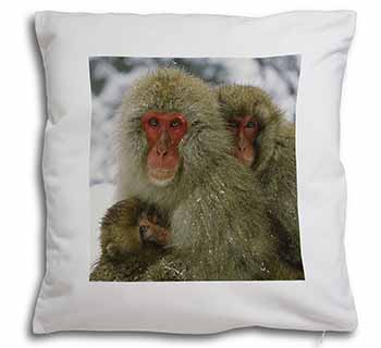 Monkey Family in Snow Soft White Velvet Feel Scatter Cushion