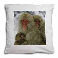 Monkey Family in Snow Soft White Velvet Feel Scatter Cushion