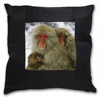Monkey Family in Snow Black Satin Feel Scatter Cushion