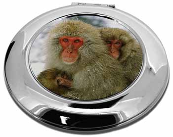 Monkey Family in Snow Make-Up Round Compact Mirror