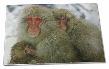 Large Glass Cutting Chopping Board Monkey Family in Snow