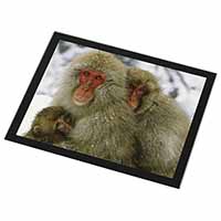 Monkey Family in Snow Black Rim High Quality Glass Placemat