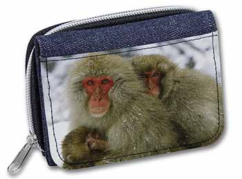 Monkey Family in Snow Unisex Denim Purse Wallet