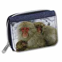 Monkey Family in Snow Unisex Denim Purse Wallet