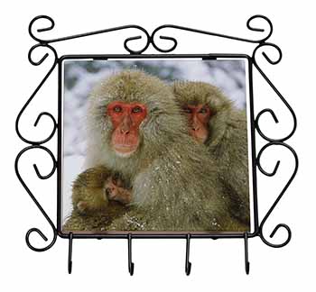 Monkey Family in Snow Wrought Iron Key Holder Hooks