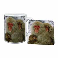 Monkey Family in Snow Mug and Coaster Set