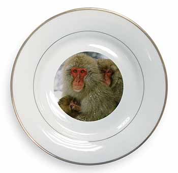 Monkey Family in Snow Gold Rim Plate Printed Full Colour in Gift Box